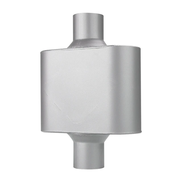 Alt view image 3 of 6 - Single Chamber Muffler 2.5" Center Inlet 2.5" Center Outlet, 13" Overall Length Aluminized Steel Aggressive Sound Race Muffler (2 Pcs)