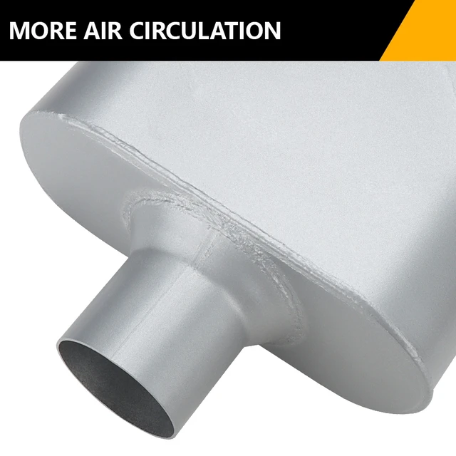 Alt view image 4 of 6 - Single Chamber Muffler 2.5" Center Inlet 2.5" Center Outlet, 13" Overall Length Aluminized Steel Aggressive Sound Race Muffler (2 Pcs)