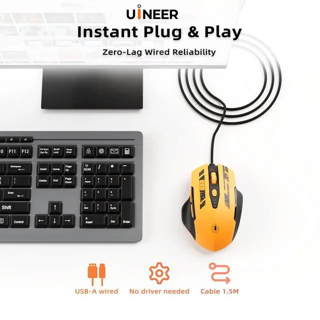 Alt view image 2 of 7 - Wired Gaming Mouse, USB-A Mouse with 6 Programmable Buttons | Adjustable DPI up to 7200 ,RGB Lighting, ,Ergonomic Grip, Plug and Play for PC Gaming, Office, Laptop