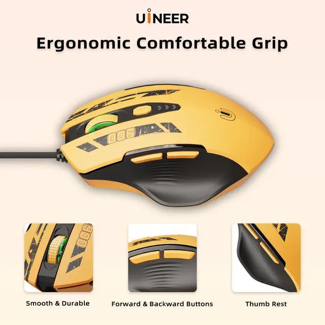 Alt view image 3 of 7 - Wired Gaming Mouse, USB-A Mouse with 6 Programmable Buttons | Adjustable DPI up to 7200 ,RGB Lighting, ,Ergonomic Grip, Plug and Play for PC Gaming, Office, Laptop