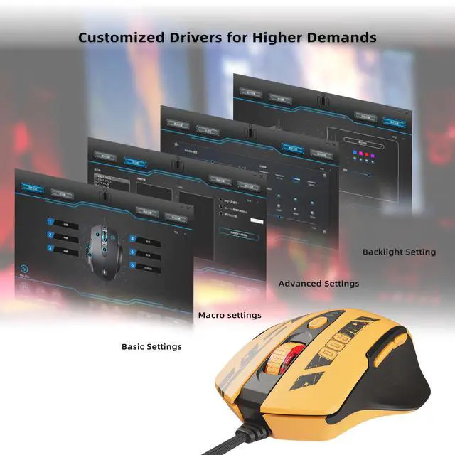 Alt view image 7 of 7 - Wired Gaming Mouse, USB-A Mouse with 6 Programmable Buttons | Adjustable DPI up to 7200 ,RGB Lighting, ,Ergonomic Grip, Plug and Play for PC Gaming, Office, Laptop
