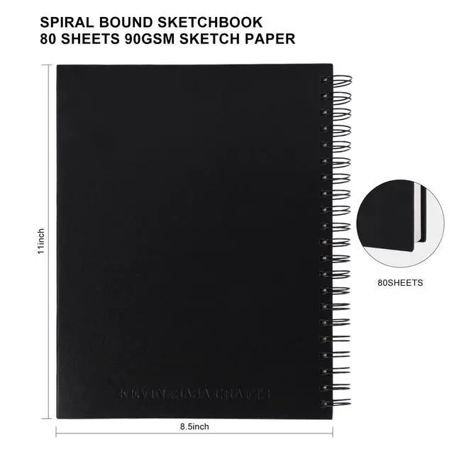 Alt view image 2 of 6 - Hardbound Sketch Book, Spiral Bound, 8.5x11 inches | 80-Sheets, 90gsm Inner Paper, Acid Free Drawing Art Paper, Perfect for Kids and Adults