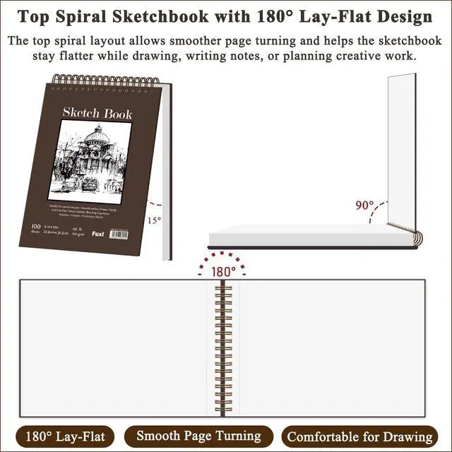 Alt view image 3 of 7 - 9" x 12" Sketch Book_Top Spiral Bound Sketchbook_100Sheets 68lb/100gsm | Art Sketch Pads for Drawing, Acid-Free Drawing Paper Pad for Kids, Students, Artists & Beginners, Art Supplies for Adults