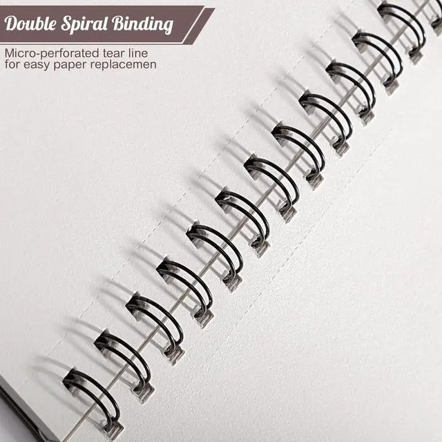 Alt view image 4 of 7 - 8.5 × 11 Sketch Book, Spiral Bound, 50 Sheets, Acid-Free Drawing Pad | 68lb/100gsm Paper, Perforated Pages, 360° Spiral Binding, Hard Backing, for Pencil, Charcoal, Pastel & Back To School Gifts