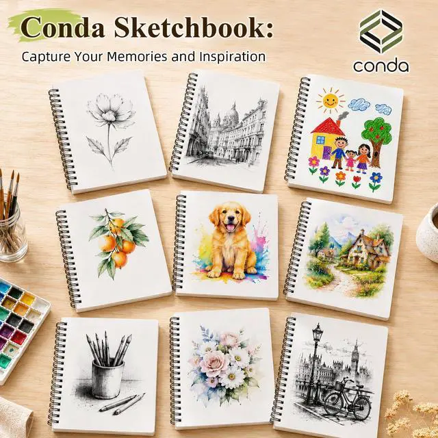 Alt view image 6 of 7 - 8.5"x11" Hardbound Sketch Book, 80-Sheets 90gsm Double-Sided Hardcover Sketchbook, Spiral Sketch Pad, Durable Acid Free Drawing Art Paper for Adults