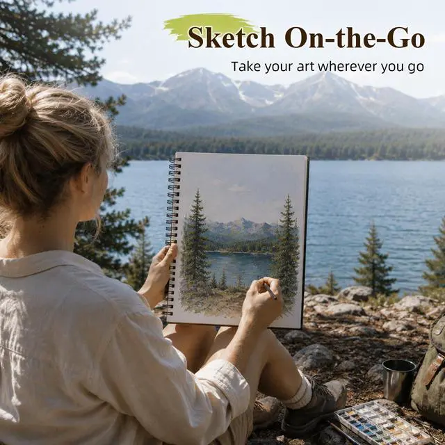 Alt view image 7 of 7 - 8.5"x11" Hardbound Sketch Book, 80-Sheets 90gsm Double-Sided Hardcover Sketchbook, Spiral Sketch Pad, Durable Acid Free Drawing Art Paper for Adults