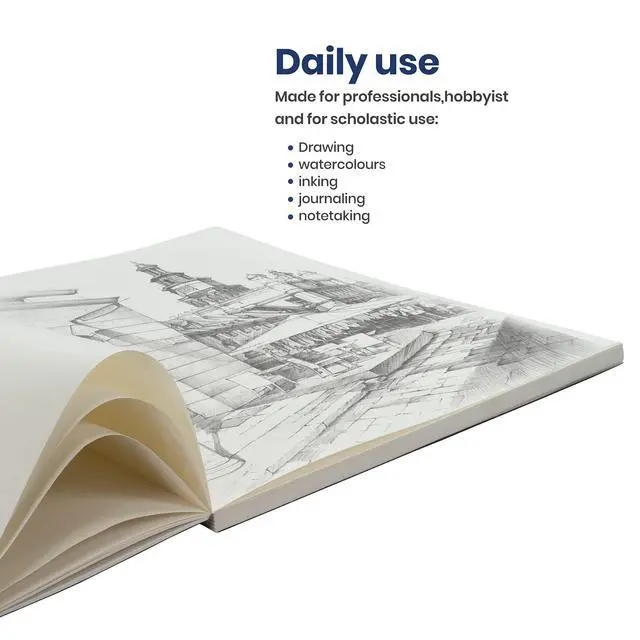 Alt view image 4 of 5 - LayFlat Sketchbook - 8.27 x 11 Inches - Black Blank Note Book, 64 Sheets, Thick 100gsm Paper, for Drawing, Sketching, and journaling