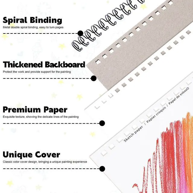 Alt view image 3 of 7 - 4 Pack Small Sketch Books for Kids, 5.5 × 8.5 in Spiral Bound, 100gsm Paper | Acid-Free 68lb Paper, Spiral Design, for Pencils Charcoal & Crayons, Ideal for Travel Sketching& Back To School Gifts