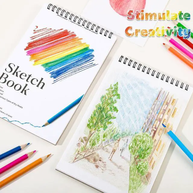 Alt view image 7 of 7 - 4 Pack Small Sketch Books for Kids, 5.5 × 8.5 in Spiral Bound, 100gsm Paper | Acid-Free 68lb Paper, Spiral Design, for Pencils Charcoal & Crayons, Ideal for Travel Sketching& Back To School Gifts