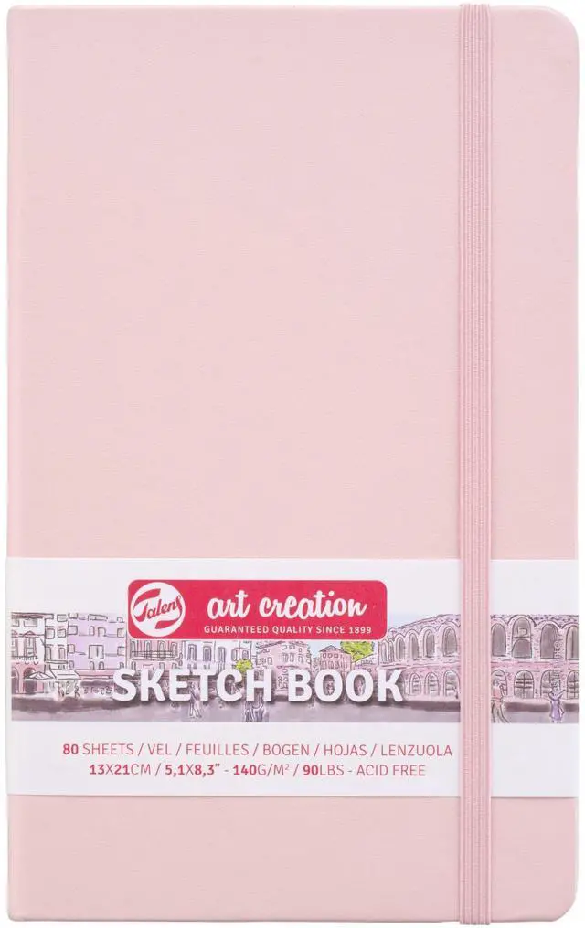 Main image of Sketchbook, Pastel Pink, 80 Sheets, 5.1 x 8.3 in | Hard-Bound Pocket Notebook, 140 GSM/94 lbs Paper, Acid-Free Cream Blank Paper, Ribbon Bookmark, and Elastic Closure