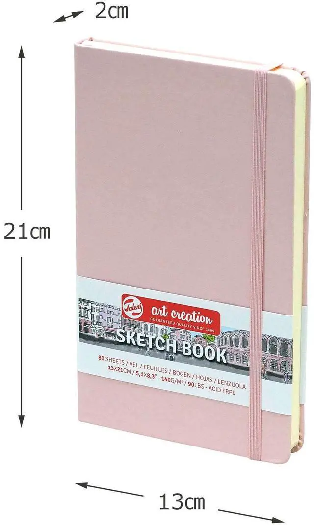 Alt view image 3 of 5 - Sketchbook, Pastel Pink, 80 Sheets, 5.1 x 8.3 in | Hard-Bound Pocket Notebook, 140 GSM/94 lbs Paper, Acid-Free Cream Blank Paper, Ribbon Bookmark, and Elastic Closure