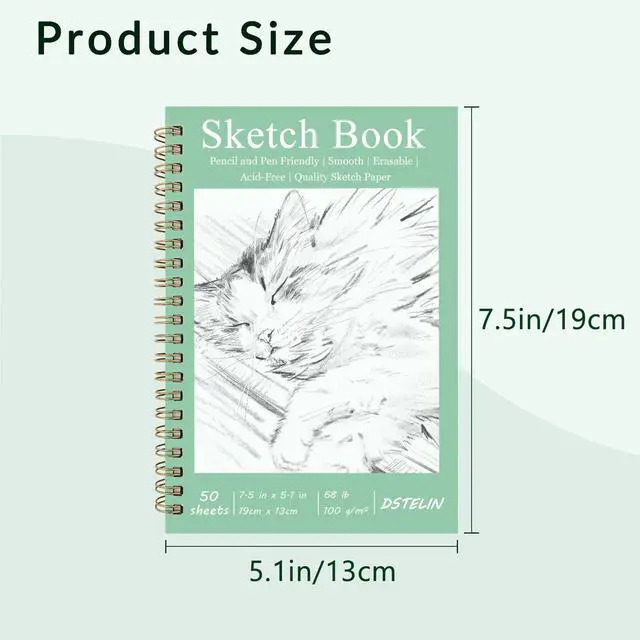 Alt view image 2 of 6 - 2 Pack Hardcover Sketchbooks (100 GSM Sketch Paper), 7.5x5.1 Inch Spiral Sketch Book for Sketching, Drawing, Painting, 50 Sheets per Pack, Pink and Green