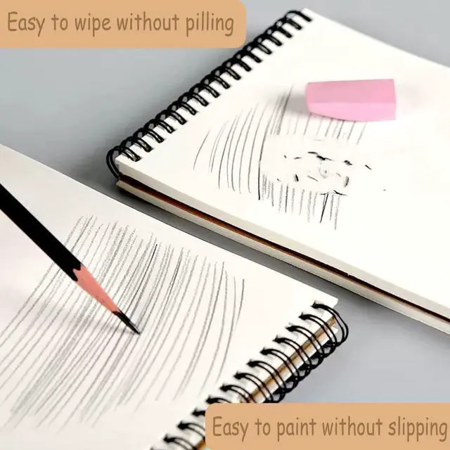 Alt view image 4 of 7 - Sketch Book Pad, Drawing Paper 9" x 12" Spiral Bound (98lb/160gsm), 90 Sheets, Pack of 3, Durable Acid Free Sketchbook for Painting (3 Pack- 9"X12")