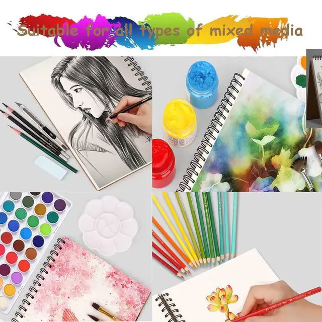 Alt view image 6 of 7 - Sketch Book Pad, Drawing Paper 9" x 12" Spiral Bound (98lb/160gsm), 90 Sheets, Pack of 3, Durable Acid Free Sketchbook for Painting (3 Pack- 9"X12")