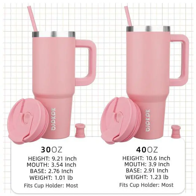 Alt view image 4 of 6 - 30 oz Insulated Tumbler with Handle & Straw, Stainless Steel | Double Wall Vacuum Insulation, Leak Proof, BPA Free, Dishwasher Safe, Cupholder Friendly, Travel & Outdoor, Light Pink