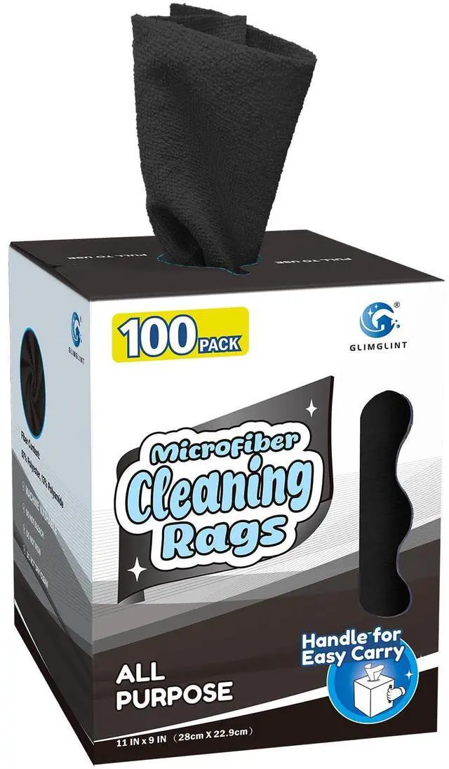 Main image of Microfiber Cleaning Cloth 100 Pack, Reusable Paper Towels 11 x 9 | Lint Free & Ultra Absorbent Cleaning Rags for Car, Home, Kitchen, Glass & Screen, Washable Shop Towel Rag with Box Black