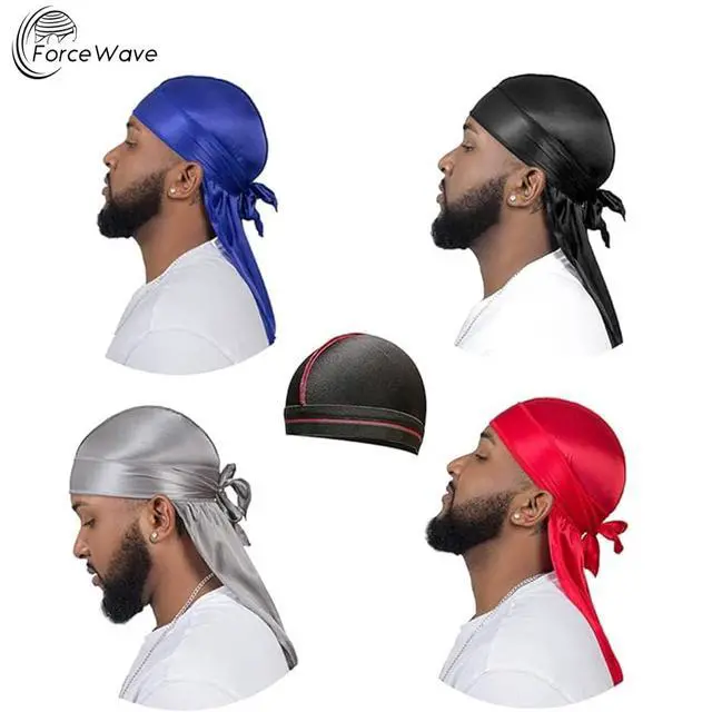 Alt view image 4 of 7 - 4PCS Silky Durags for Men Women 360 Waves with 1 Wave Cap | Silky Satin Moisture-Tech Fabric, Extra Long Tails, Unisex Fit, for Workouts, Cycling and Wave Training