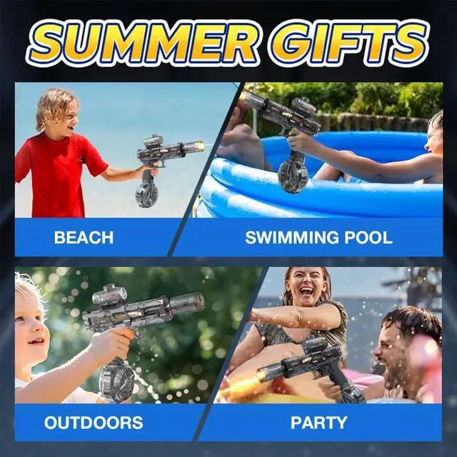 Alt view image 7 of 7 - Electric Water Guns for Adults Kids, Automatic Squirt Gun, with 26FT Range, Super Blaster Soaker High Capacity Pistol for Swimming Pool Party Toy ColorBlast LED Electric Water Gun (Blue)