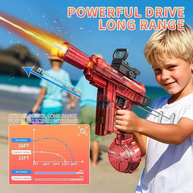 Alt view image 2 of 7 - Electric Water Gun with LED for Kids Adults,Automatic Squirt Gun | AI Voice Control 30ft Range Rotating Dual Nozzles & LED,60Mins Continuous Shooting,Summer Outdoor Pool Beach Toy for Backyard
