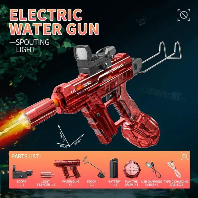 Alt view image 3 of 7 - Electric Water Gun with LED for Kids Adults,Automatic Squirt Gun | AI Voice Control 30ft Range Rotating Dual Nozzles & LED,60Mins Continuous Shooting,Summer Outdoor Pool Beach Toy for Backyard