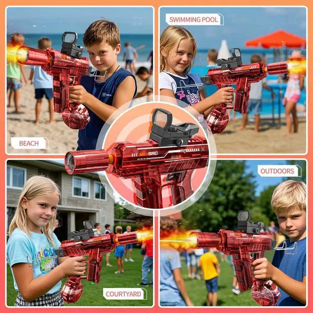 Alt view image 5 of 7 - Electric Water Gun with LED for Kids Adults,Automatic Squirt Gun | AI Voice Control 30ft Range Rotating Dual Nozzles & LED,60Mins Continuous Shooting,Summer Outdoor Pool Beach Toy for Backyard
