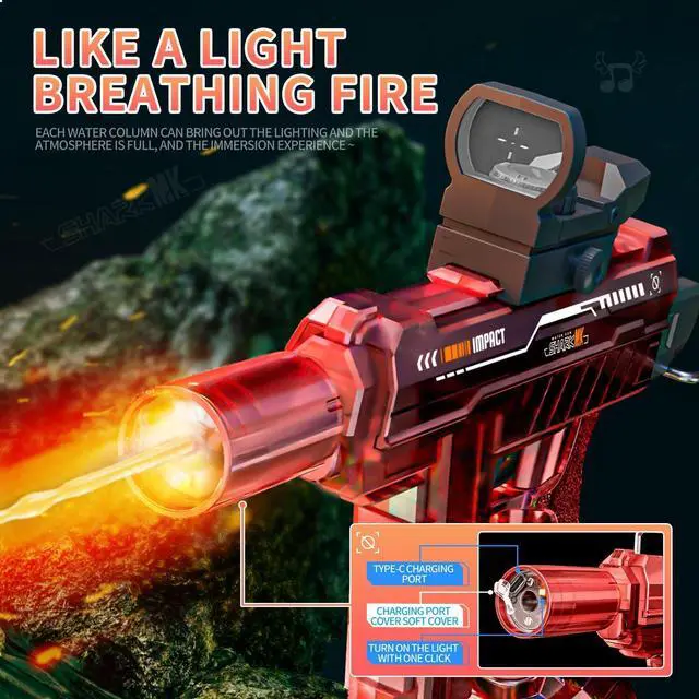 Alt view image 6 of 7 - Electric Water Gun with LED for Kids Adults,Automatic Squirt Gun | AI Voice Control 30ft Range Rotating Dual Nozzles & LED,60Mins Continuous Shooting,Summer Outdoor Pool Beach Toy for Backyard