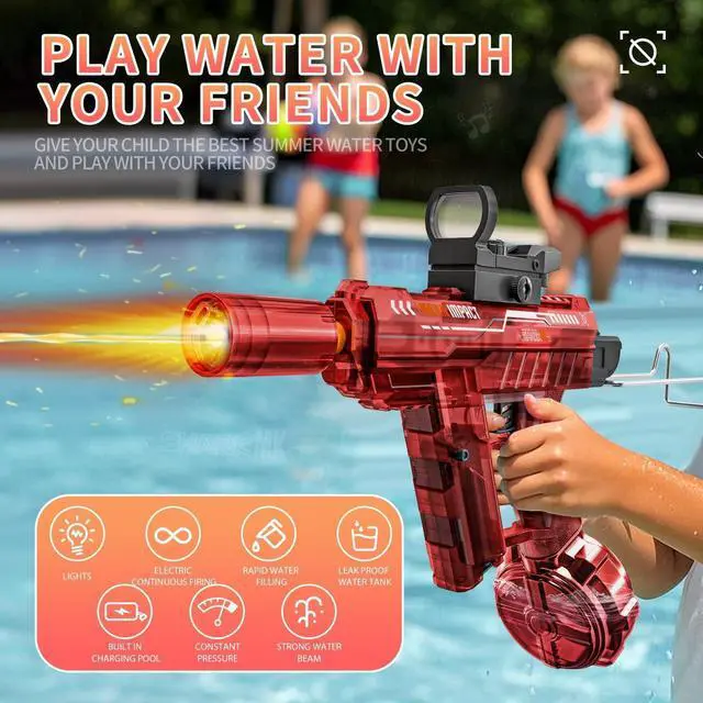 Alt view image 7 of 7 - Electric Water Gun with LED for Kids Adults,Automatic Squirt Gun | AI Voice Control 30ft Range Rotating Dual Nozzles & LED,60Mins Continuous Shooting,Summer Outdoor Pool Beach Toy for Backyard