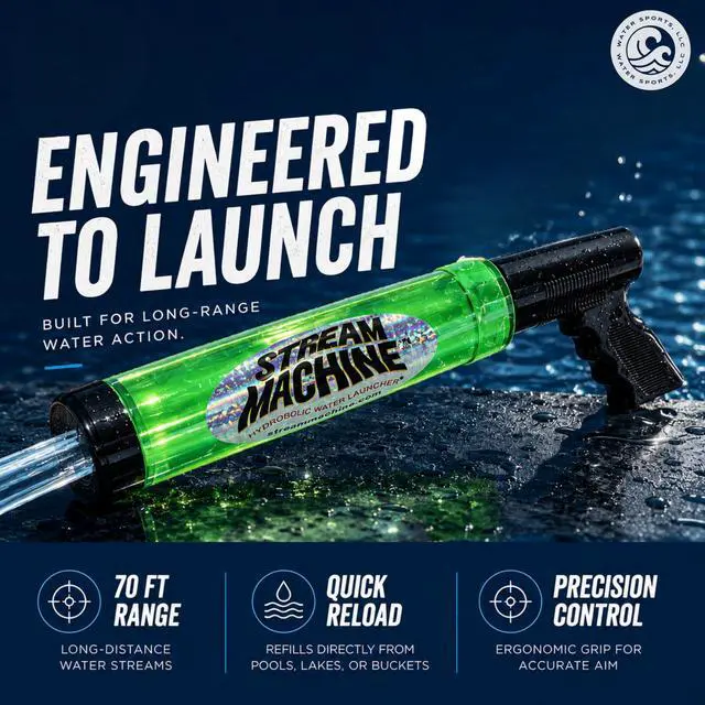 Alt view image 3 of 7 - Stream Machine Water Gun Launcher TL-600 17 Inch Single Barrel Water Launcher, Water Soaker Gun Shoots 40+ ft, Pool Squirt Gun for Outdoor Summer Fun, Model Number: 80005