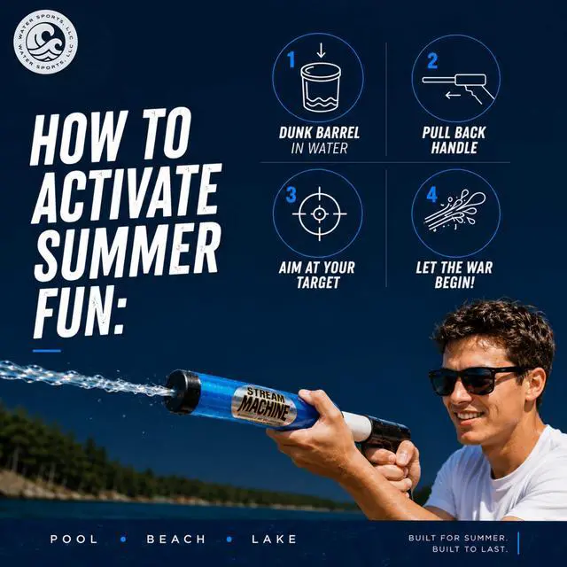 Alt view image 4 of 7 - Stream Machine Water Gun Launcher TL-600 17 Inch Single Barrel Water Launcher, Water Soaker Gun Shoots 40+ ft, Pool Squirt Gun for Outdoor Summer Fun, Model Number: 80005