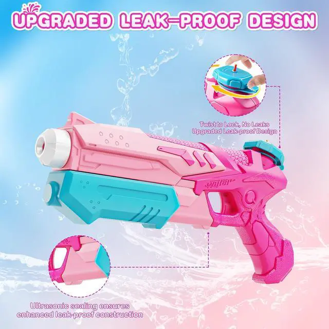 Alt view image 2 of 7 - 300cc Water Gun for Kids Squirt Gun Water Squirter Pool Toys 2 Pack | Water Blaster, Pink& Blue Powerful Long Range Watergun, Pool Beach Outdoor Summer Fight Toys, for Adults Boys Girls
