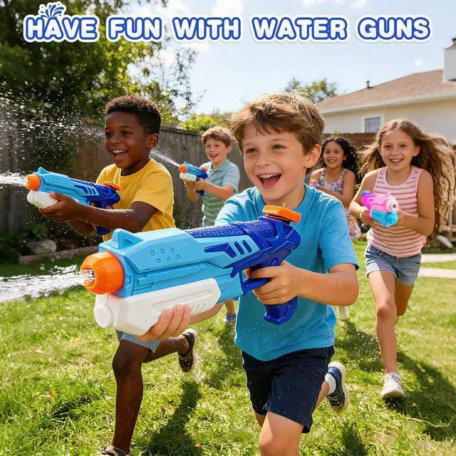 Alt view image 3 of 7 - 300cc Water Gun for Kids Squirt Gun Water Squirter Pool Toys 2 Pack | Water Blaster, Pink& Blue Powerful Long Range Watergun, Pool Beach Outdoor Summer Fight Toys, for Adults Boys Girls