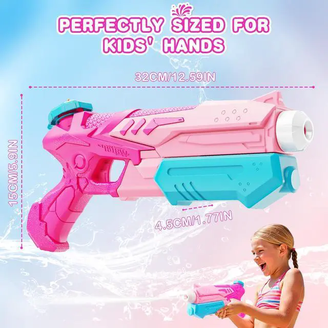 Alt view image 4 of 7 - 300cc Water Gun for Kids Squirt Gun Water Squirter Pool Toys 2 Pack | Water Blaster, Pink& Blue Powerful Long Range Watergun, Pool Beach Outdoor Summer Fight Toys, for Adults Boys Girls