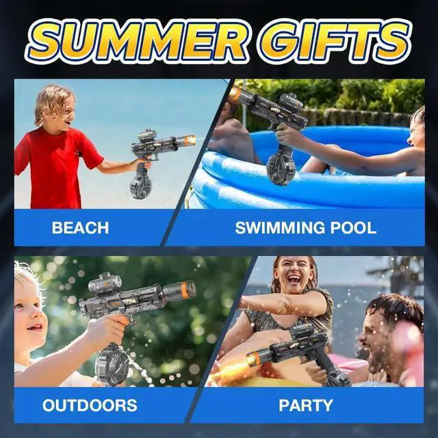 Alt view image 7 of 7 - Electric Water Guns for Adults Kids, Automatic Squirt Gun, Super Blaster Soaker High Capacity Pistol for Swimming Pool Party Toy ColorBlast LED Electric Water Gun (Black)
