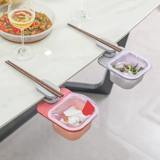 Alt view image 3 of 7 - Rotatable Clip-on Mini Garbage Can with 1 Trash Bag | Clipped Under Dinner Desk or Table Counter, Small Waste Basket, Tiny Trash Bin, Small Garbage Bin for Desktop