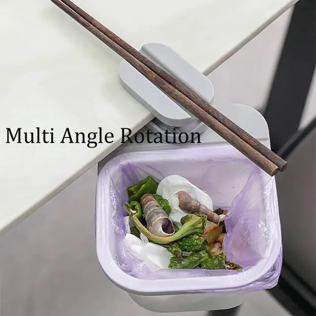 Alt view image 7 of 7 - Rotatable Clip-on Mini Garbage Can with 1 Trash Bag | Clipped Under Dinner Desk or Table Counter, Small Waste Basket, Tiny Trash Bin, Small Garbage Bin for Desktop