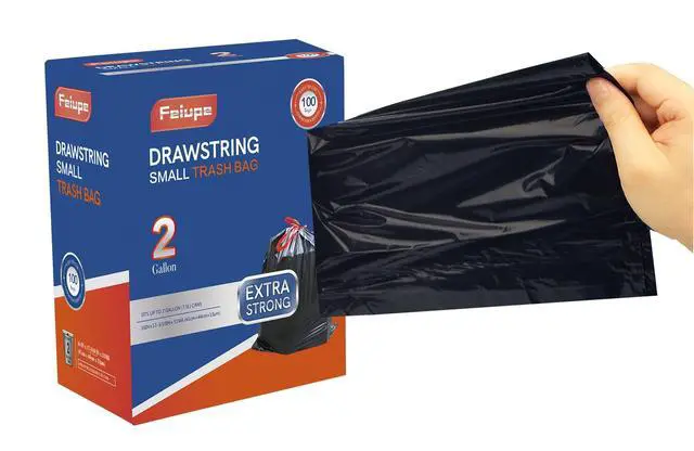 Alt view image 2 of 7 - 2 Gallon Trash Bag,100 Counts Strong Small Trash Bag Garbage Bags,Thick Drawstring Trash Can Liners for Bathroom Kitchen Bedroom Office Dorm (2, Gallons)