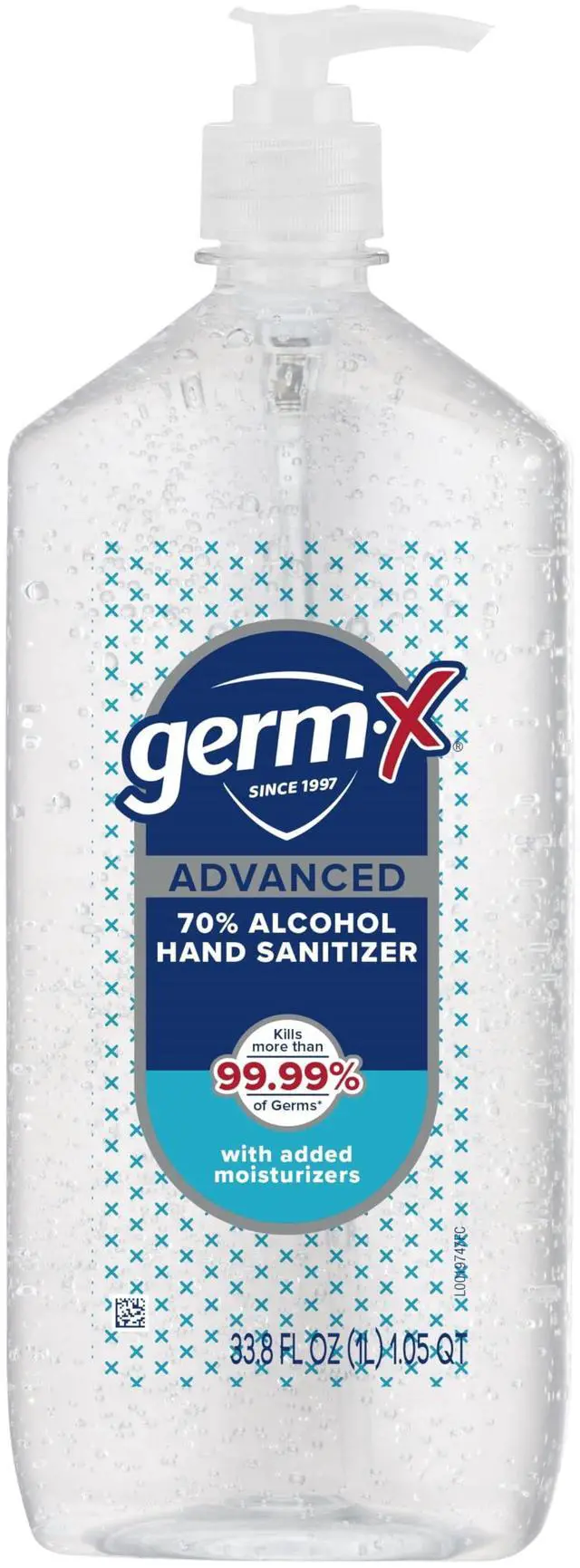 Main image of Advanced Hand Sanitizer, 34 Fl Oz (1 Liter), Less Drying Moisturizing Clear Gel, No Rinse Formula, Large Family Size Pump Bottle