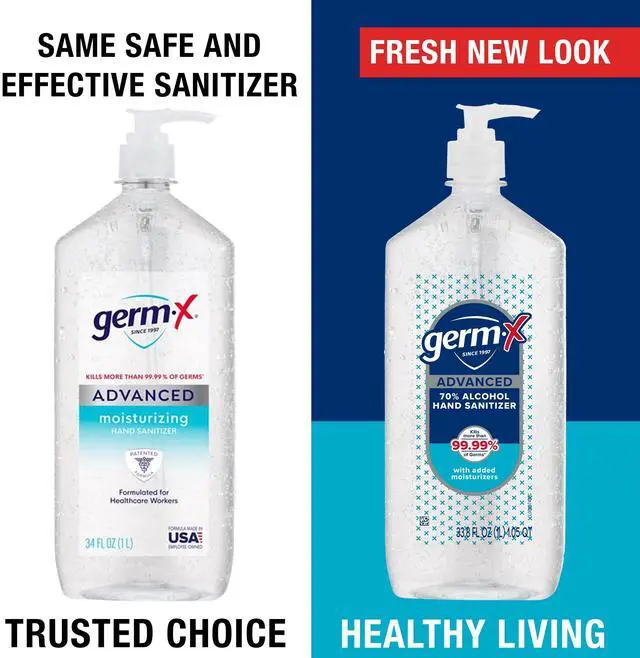 Alt view image 2 of 7 - Advanced Hand Sanitizer, 34 Fl Oz (1 Liter), Less Drying Moisturizing Clear Gel, No Rinse Formula, Large Family Size Pump Bottle