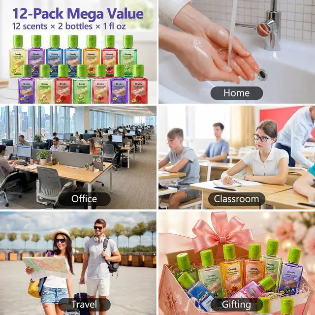 Alt view image 5 of 7 - 12Pcs Mini Hand Sanitizer,Travel Size Hand Soap,1Fl oz Hand Sanitizer bulk | No Rinse Formula,12 Scents Hand Sanitizer,Variety Pack For Families, Offices, Parties, and Travel Size Freshness