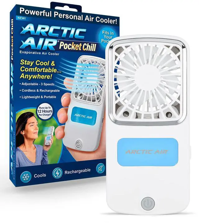Main image of Portable Fan, Pocket Chill Handheld Mini Fan, Rechargeable Personal Air Cooler with Hydro-Chill Technology, 3 Speeds & Built-in-Kickstand, Cordless for Travel, Indoor or Outdoor Use