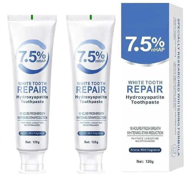 Main image of 7.5% Nano Hydroxyapatite Toothpaste, 2 PCS Hidroxiapatita Toothpaste | 4.23 OZ, Enamel Protection and Tooth Strengthening, Gentle Mint, Fresh Breath, Daily Use for Oral Health