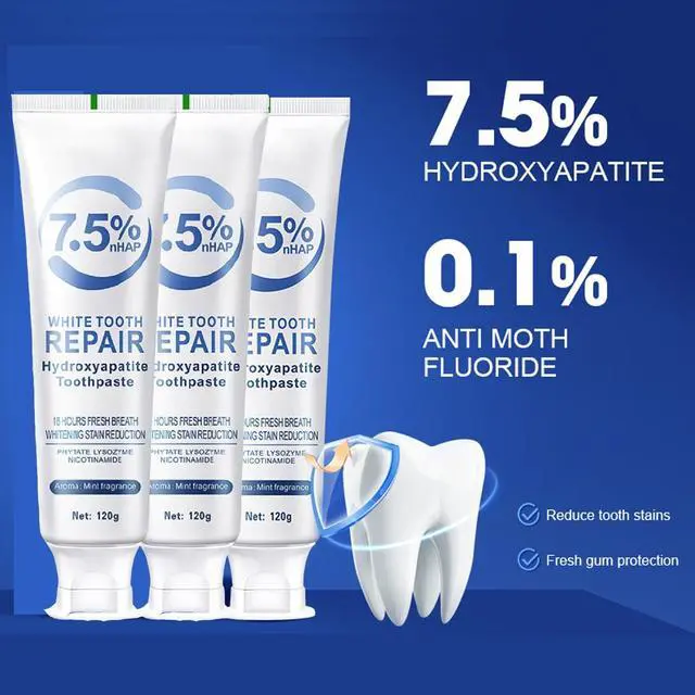 Alt view image 3 of 7 - 7.5% Nano Hydroxyapatite Toothpaste, 2 PCS Hidroxiapatita Toothpaste | 4.23 OZ, Enamel Protection and Tooth Strengthening, Gentle Mint, Fresh Breath, Daily Use for Oral Health