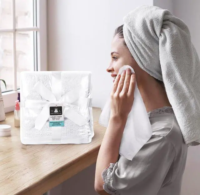 Alt view image 2 of 7 - 100% Cotton- Wash Cloth Set -Pack of 4,Quick Dry,Luxurious,Absorbent,Soft Feel Spa & Hotel Perfect for Daily Use (12X12 White)