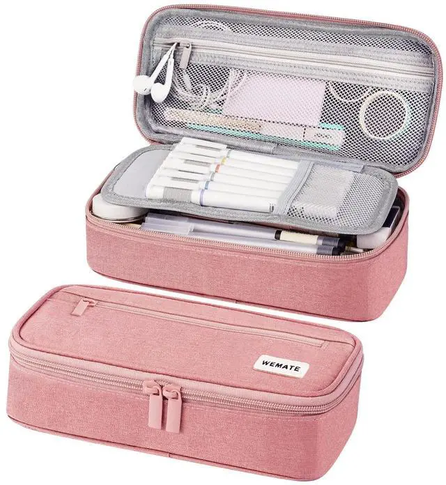 Main image of Large Pencil Case Aesthetic,Big Capacity Canvas Pencil Pouch with Zipper, Pencil Case for Women & Men, Marker Pen Case,Portable Stationery Pencil Bag for Office Pink