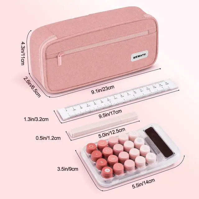 Alt view image 5 of 7 - Large Pencil Case Aesthetic,Big Capacity Canvas Pencil Pouch with Zipper, Pencil Case for Women & Men, Marker Pen Case,Portable Stationery Pencil Bag for Office Pink