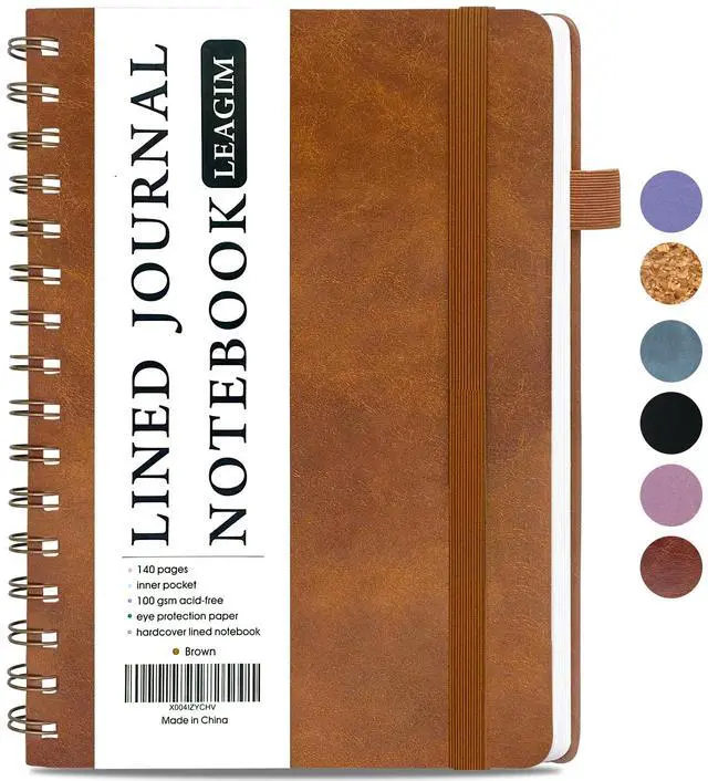 Main image of Lined Spiral Journal Notebook for Women & Men, College Ruled Hardcover Notebook for Work & Note Taking, Journals for Writing, 100 GSM, Business, School, 140 Pages, A5(5.8"x8.5") - Brown