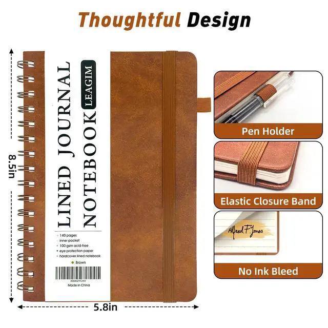 Alt view image 4 of 7 - Lined Spiral Journal Notebook for Women & Men, College Ruled Hardcover Notebook for Work & Note Taking, Journals for Writing, 100 GSM, Business, School, 140 Pages, A5(5.8"x8.5") - Brown