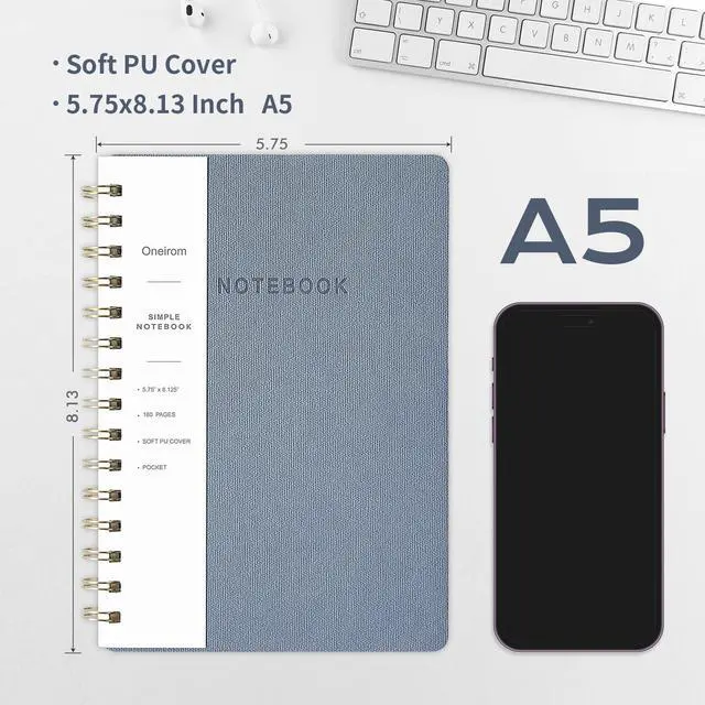 Alt view image 2 of 7 - Spiral Notebook-5.75" x 8.125" College Ruled Journal with Inner Pockets and 160 Pages,PU Leather Cover Business Journal, Twin-Wire Binding Notebook Perfect for Office & Home School Supplies Reef Blue