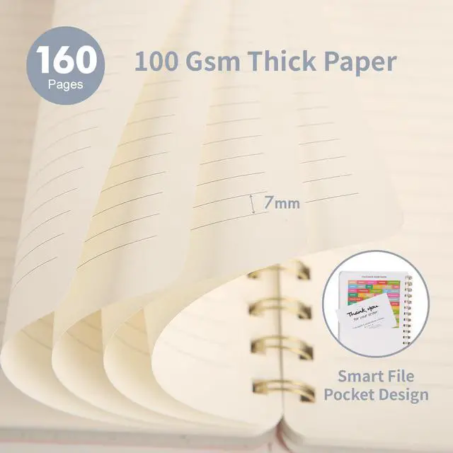 Alt view image 3 of 7 - Spiral Notebook-5.75" x 8.125" College Ruled Journal with Inner Pockets and 160 Pages,PU Leather Cover Business Journal, Twin-Wire Binding Notebook Perfect for Office & Home School Supplies Reef Blue