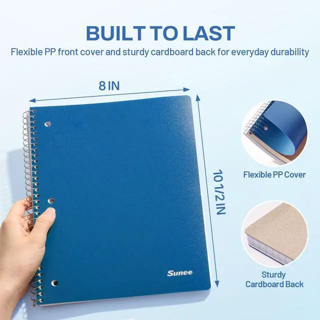 Alt view image 3 of 7 - Spiral Notebook, 1-Subject, Graph Ruled Paper, 8" x 10-1/2", 100 Sheets per Notebook, 3-Hole Punched Paper, Water Resistant Cover, Spiral Grid Notebooks for Work, Home, School, Dark Blue